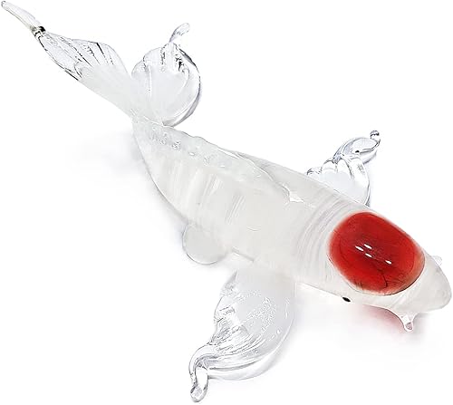 Miniatura 16 de WitnyStore Figura artística de cristal soplado de pez carpa Koi negra transparente de 5½ pulgadas, estatua premium soplada a mano, decoración