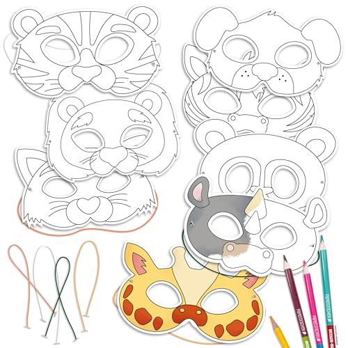 Papierdrachen Bastelset für Kinder - Papiermasken zum Ausmalen - Tierwelten - Kreativ-Set - mit Gummizug - 8 Stück - Kindergeburtstag - ab 3 Jahren