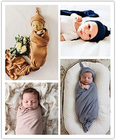 iEvolve Cotton Knitted Baby Swaddle Blanket with Hat Headband Set Newborn Swaddle Wrap Receiving Blankets for Baby Girl Boy 35" x 35"(Ginger) - Image 6
