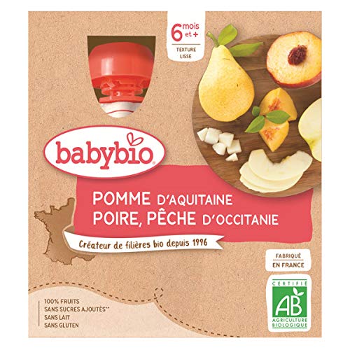 Babybio Gourde Pomme Poire Pêche du Roussillon/Occitanie 6+ Mois 360 g