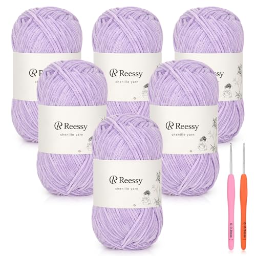 Image of Skinny Chenille Yarn for Crocheting - 6 Pack of 50g /158yd (948yd Total) - Soft Matte Thin Chenille CYC #2 - Fine Weight Baby Yarn for Plush Toys, Baby Blankets & Small Crafts(Light Purple)