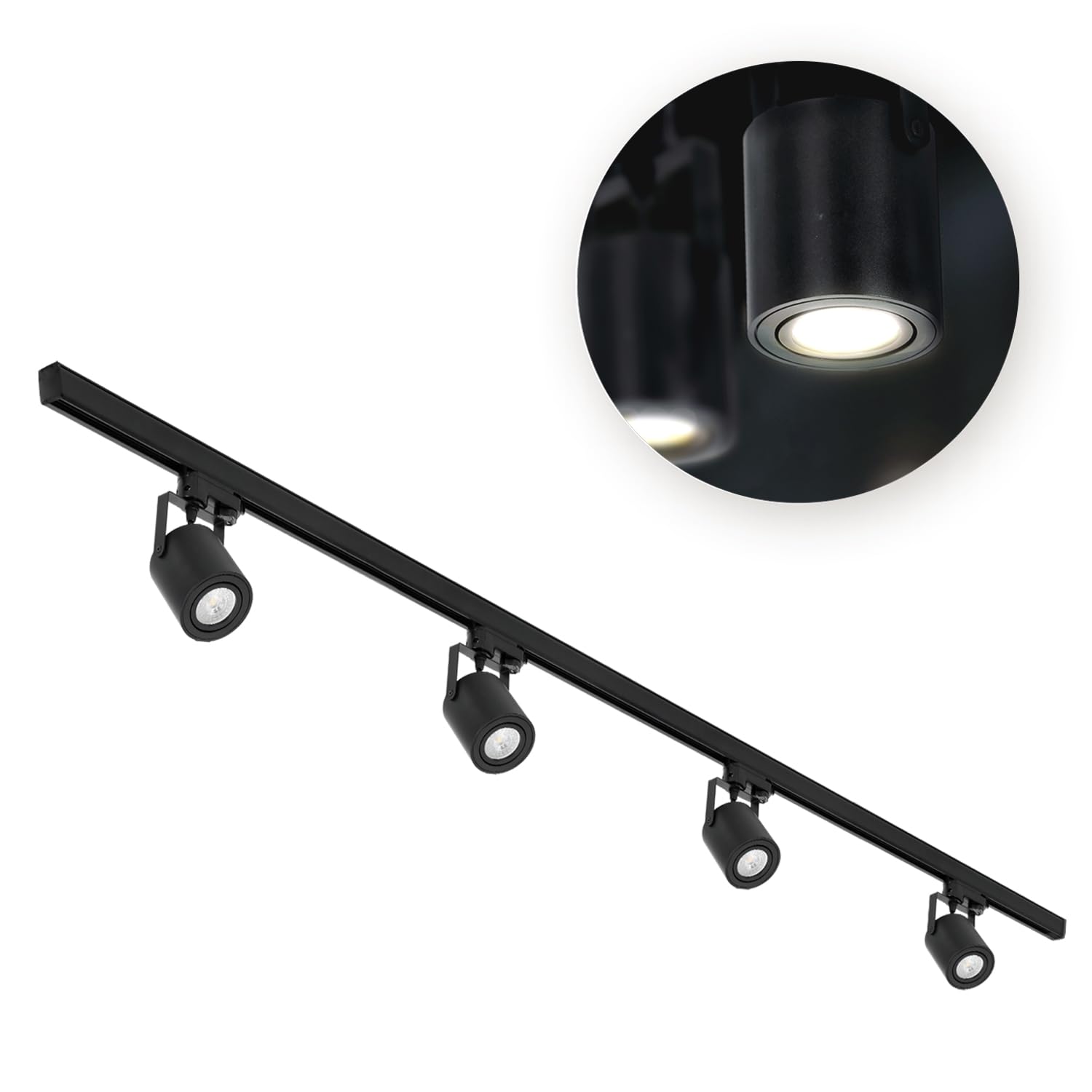 3-Phasen-Schienen-Set NEXTRACK - Schienensystem Komplett-Set 4x GU10 Strahler + 2x 1m Stromschiene + Schalter I Schwarz
