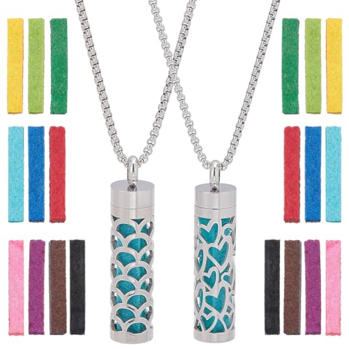WADORN Collier Diffuseur D'Huiles Essentielles pour Femme, 2 Style Pendentif Diffuseur D'Arômes D'Aromathérapie avec 20 pièce de Tampons Collier Parfumé en...