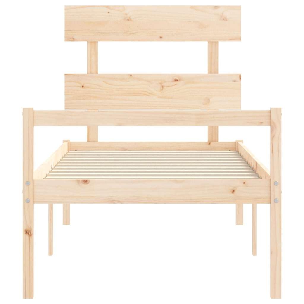 Massivholz Seniorengerecht Bett 90x190cm Braun | Seniorenbett mit Kopfteil Massivholz Kiefer 90x190 cm 45 cm Sitzhöhe Bettgestell mit Lattenrost Stauraum