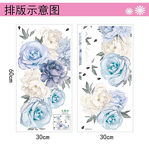 Vinilo Decorativo Floral Peonía Azul y Blanco 3D miniatura 6