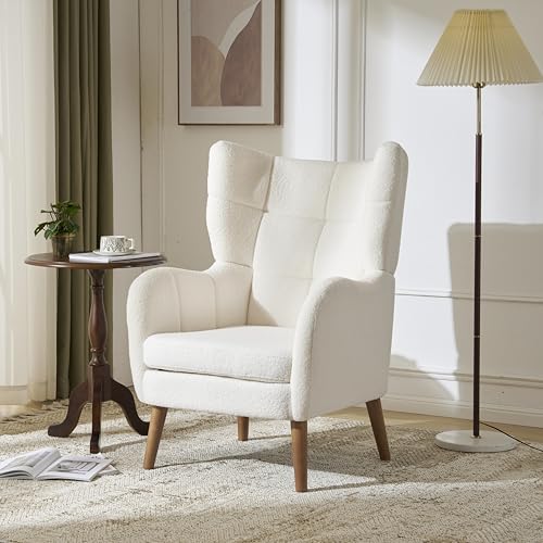Mid-Century Accent Chair, Ivory White, Modern Retro Club Chair, Birch