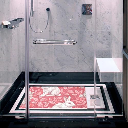 Tapis de bain lapin rose antidérapant extra long à séchage rapide en PVC - 7
