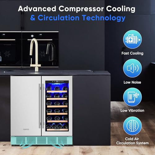Image of ORYMUSE 30 inch Stainless Steel Wine & Beverage Refrigerator - Dual Zone, Built-in /Freestanding with Upgraded Cooling - 30 Bottles & 110 Cans Capacity