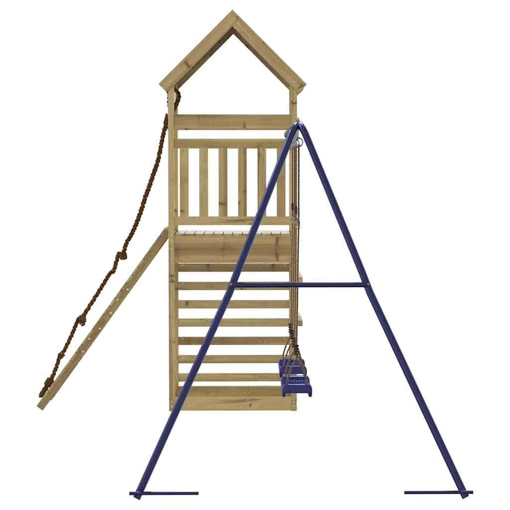 Spielturm aus imprägniertem Kiefernholz mit Schaukel, Rutsche, Klettergerüst und Sandkasten für Garten, Terrasse, Outdoor Spielplatz, Kinderspielhaus mit Leiter, Seil, Rampe und Sicherheit