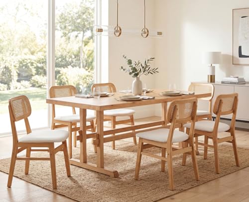 Image of HNY Wood Rectangular Dining Table for 4-6 People, Modern Farmhouse Kitchen Table, 70 Inch Large Dinner Table Center Table for Dining Room /Living Room