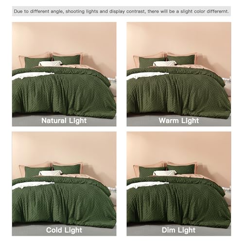 Image of Litanika Olive Green Queen Comforter Set, 3 Pieces Tufted Boho Farmhouse Bedding Comforter Sets, Lightweight Fluffy Comforter Bed Set for All Season (90x90In Comforter and 2 Pillowcases)