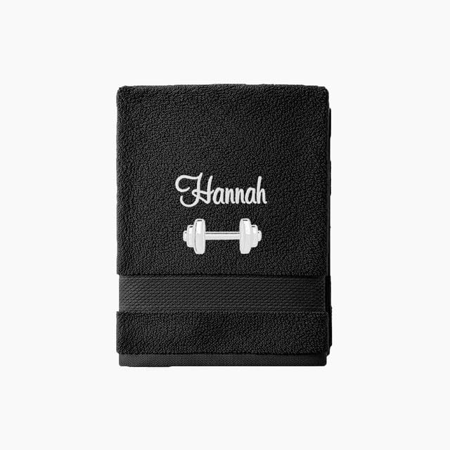Stars and Stripes Personalised Barbell Gym Towel – Customised Embroidery Name Text – Cotton Exercise Weight Lifting Towels (Black, Hand Towel)