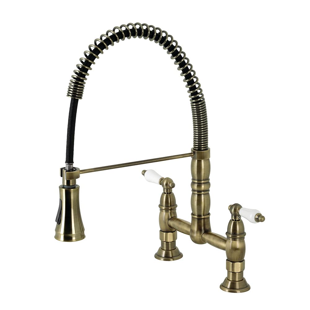 Kingston Brass GS1273PL Heritage Pull-Down Sprayer Kitchen Faucet, Antique Brass, 13.88 x 10 x 18.75
