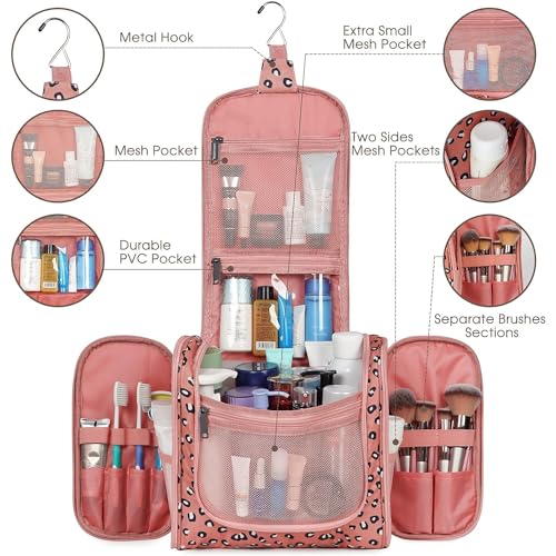 Image of Hanging Travel Toiletry Bag Cosmetic Make up Organizer for Women and Men, Orange Leopard (Large),
