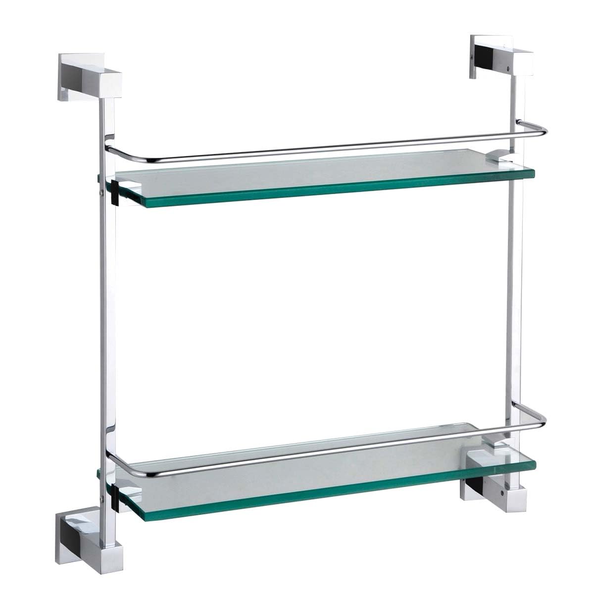 Go Bathrooms Froma 410mm Bathroom Double Glass Shelf 2-Tier Slim Bathroom Shelf Wall Mounted Bathroom Storage Solid Brass Brackets with Polished Chrome Finish Premium Toughened Glass