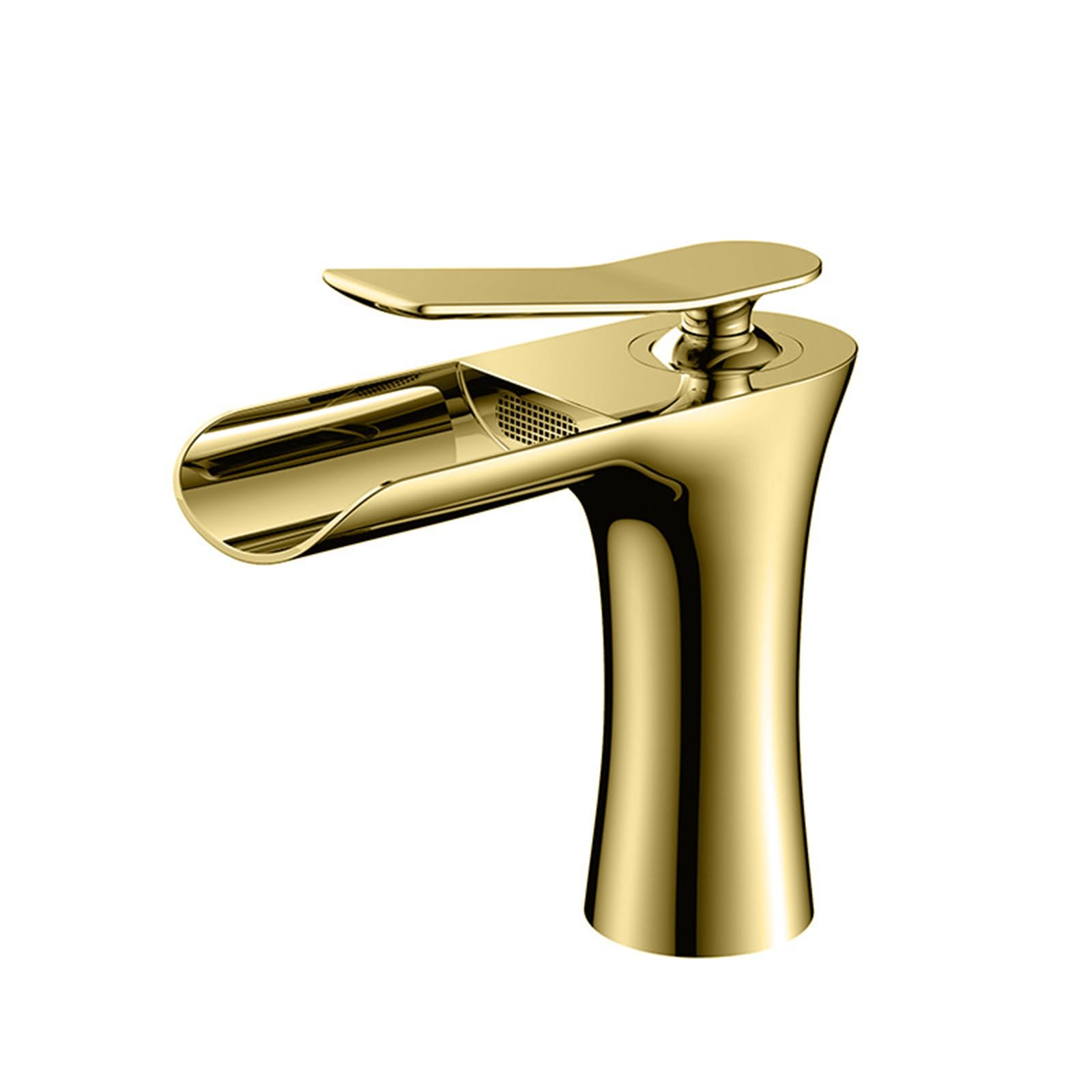Robinet mitigeur lavabo eau chaude froide, mécanisme cascade doré et bas