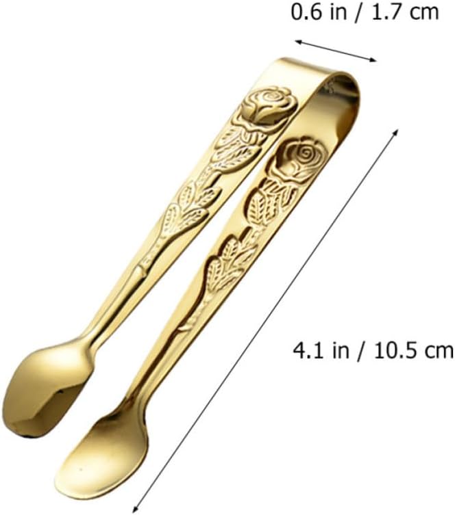Stainless Steel Ice Tongs 2pcs Rose Handle Mini Serving Clips