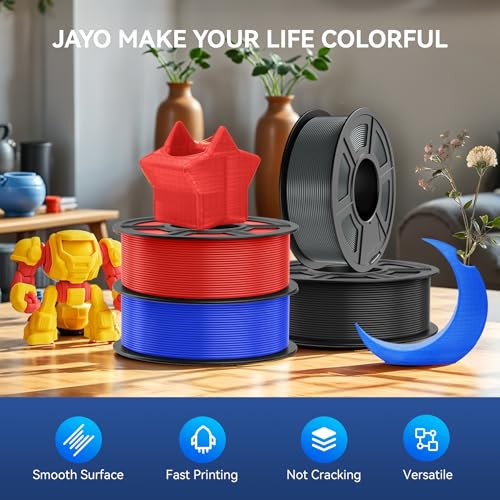 Image of JAYO High Speed PLA Filament 1.75mm 4.4KG Bundle, Rapid PLA 3D Printer Filament for Fast Printing up to 600mm /s, 4 Pack 1.1kg Spool (Black, Olive Green, Orange, Yellow)