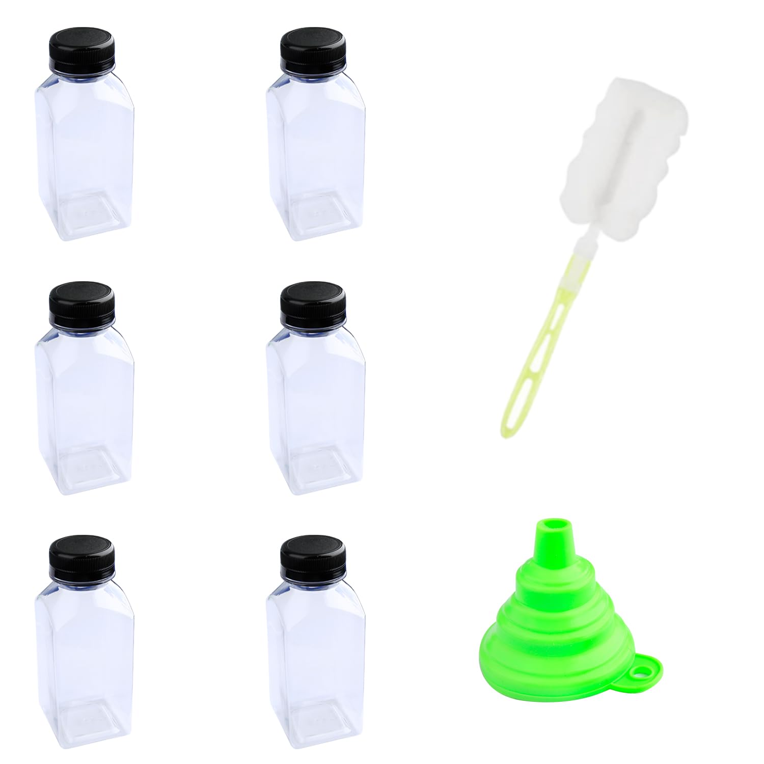 Bojueshaw 8pcs Mini Fridge Bottles, 250ml Clear PET Plastic, Reusable Wide Mouth Bottles with Lids