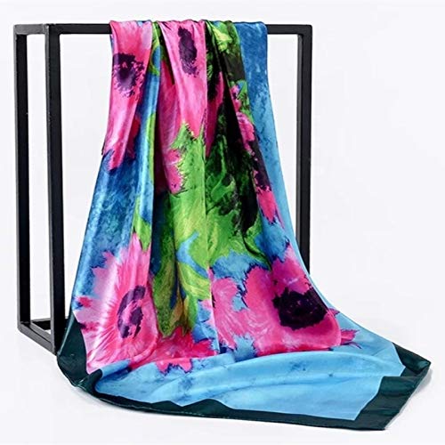 Châle Foulard en Soie Femmes Imprimer Cou De Cheveux Foulards Carrés Bureau Dames Châle Bandana Hijab Mouchoir Foulard Foulard Écharpe (50 90X90cm)
