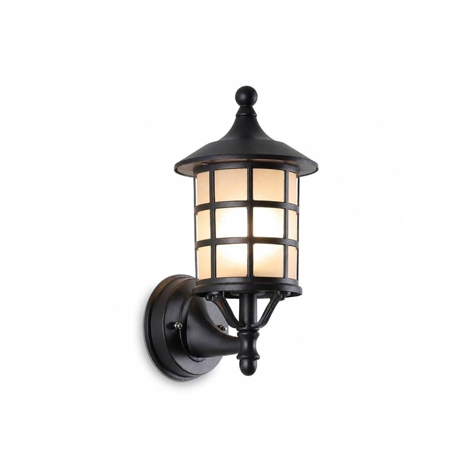 OZBMA Black Wall Lantern, European Style Outdoor Sconce, Waterproof Die-Cast Aluminum Exterior Light with Grid Glass Shade, Hardwired Porch Lighting Fixtures for Patio Garden Threshold