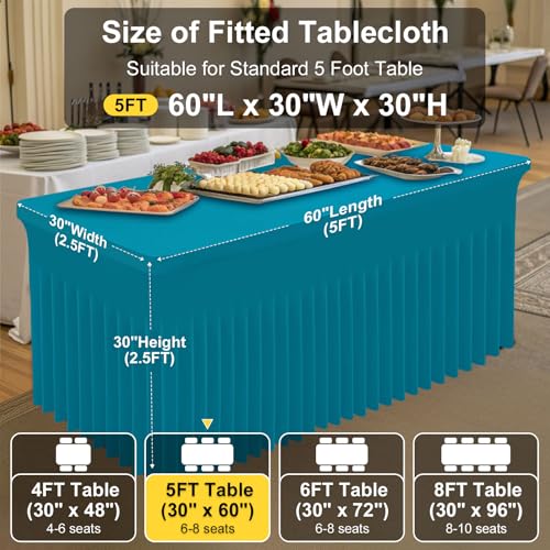 Image of Smiry Spandex Elastic Fitted Table Cloth Skirt for 5FT Rectangle Table | Stretch Washable Table Cloth, Banquet Table Cover for Wedding, Party, Indoor & Trade Shows, (Turquoise, 60Lx30Wx30H)