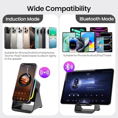 Wireless Induction Speaker 5-in-1 Bluetooth Speaker with Phone Stand, 360° Rechargeable, 1500mAh Rechargeable Battery, Bluetooth 5.2 Desk Speaker for iPhone Android,Gifts for Men Women(Black) - 5