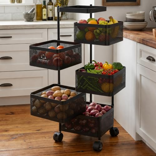 Image of HomeWiz Square Kitchen Rack 5- Layer | Lifetime Usage Heavy Duty Steel Trolley | Kitchen Storage | Onion Potato Rack For Kitchen | Multipurpose Storage Rack for Fruits & Vegetables | Rust-Free Forever