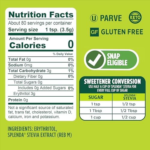Image of SPLENDA Stevia Zero Calorie Sweetener, Plant Based Sugar Substitute Granulated Powder, 9.8 oz Jar
