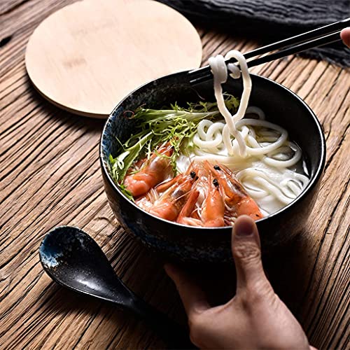 Ramen Schüssel-Set – 1500 ml Keramik-Nudelschale mit Löffel und Essstäbchen, kreatives Geschirr für Suppe und Reis