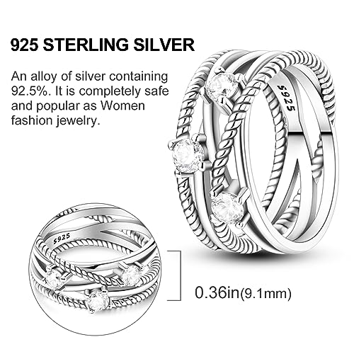 NARMO 925 Sterling Silver Rings for Women Evil Eyes Rings Entwined Line Cubic Zirconia Rings Simple Stackable Finger Rings Engagement Ring Personality Rings Size 6-94