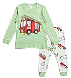 Nuribom Schlafanzug für Jungen und Mädchen - Kinder Baumwolle Pyjama (Feuerwehrauto, 140) 8 Jahre