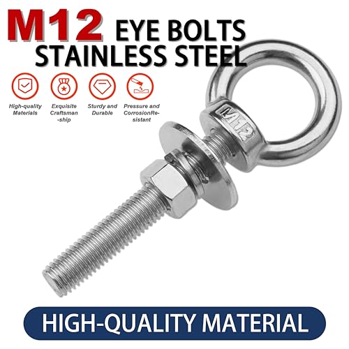 Image of 8 Pack M12 Stainless Steel Eye Bolts with Nuts, 1 /2 inch x 4 inch Eye Bolts | 304 Stainless Steel Eye Bolt,Eye Bolts Heavy Duty for Hang Tie Down Outdoor,1 /2 eye bolts with nuts,m12 eye bolts