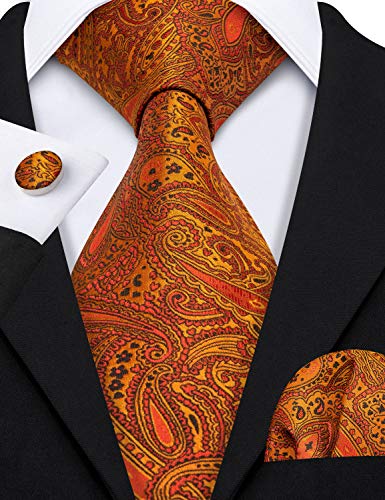 Image of Barry.Wang Paisley Tie Fashion Set Hanky Cufflinks Neckties for Men Woven Silk