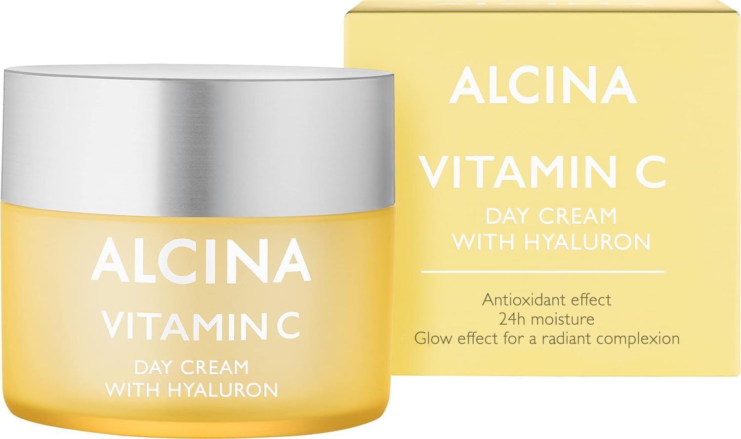ALCINA Krem na dzień z witaminą C, 1 x 50 ml, nawilżający krem do twarzy o działaniu antyoksydacyjnym przeciwko przedwczesnemu starzeniu się skóry i efektom blasku, z kwasem hialuronowym i olejem z