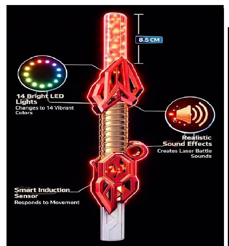 Image of Braintastic Kids Laser Sword Toy with 14 Color Changing Lights & Sound Effects | Motion Sensor Induction Toy Sword | Role Play Action Toy for Boys & Girls | Large Size 61.5 cm | Gift for Kids Age 6+