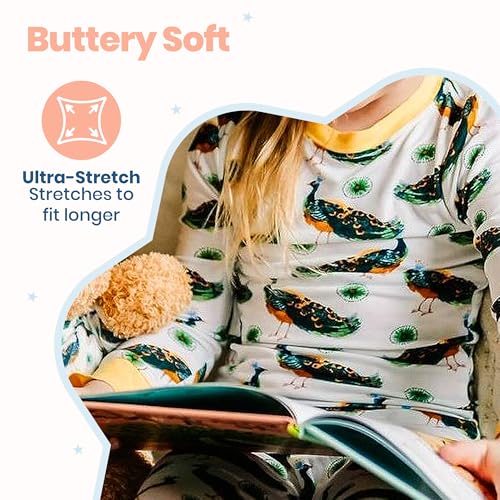 Zip N' Bear Pretty In Peacock Pajamas For Baby Girls - Soft Buttery Bamboo Viscose PJs – Trendy Kardashian-Style Sleepwear – Cozy Bedtime Wear for Toddlers & Kids - 7/8 Years Multicolor4