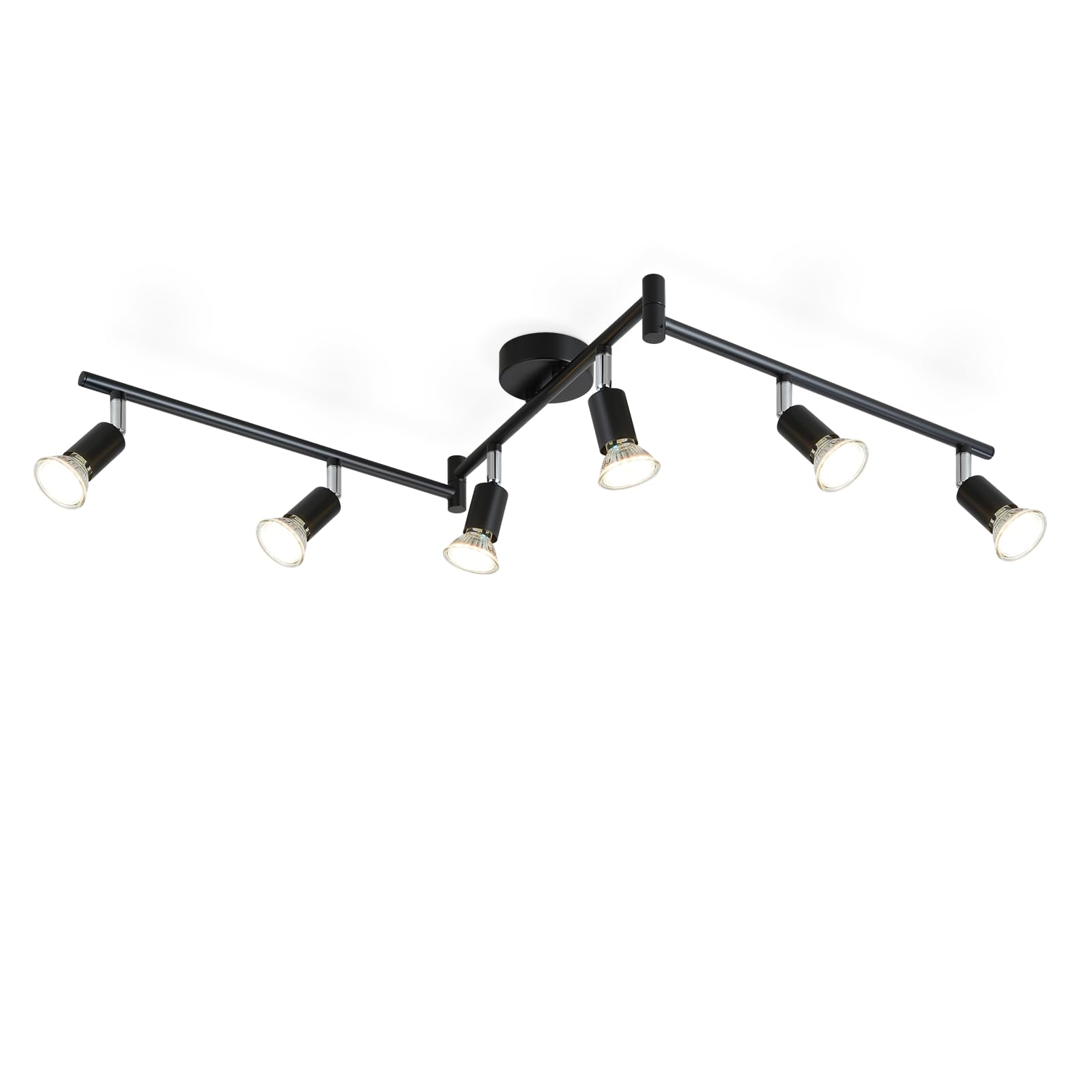 Glitzerlife Foco de Techo LED Lámpara de Techo Giratorio 350° Foco de Techo | GU10 Metal Níquel Lámpara Salón Moderna Para Dormitorio Cocina Comedor Pasillo Sin Bombilla