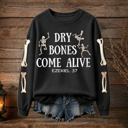 Women Dry Bones Come Print Sweatshirt Christian Halloween Crewneck Pullover - image 4