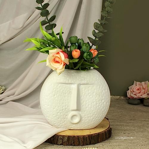 Image of TIED RIBBONS Face Flower Vase (White, 17.7 cm x 15.2 cm) Decorative Ceramic Flower Pot for Artificial Flowers Plants Home Decor Living Room Office Bedroom Center Table Decoration Items