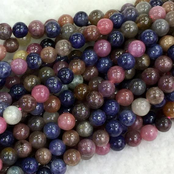 Perles de saphir et rubis véritables de 4mm en fil multicolore haut de gamme LKBEADS 04072
