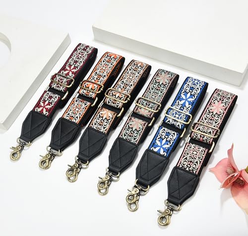 Image of LEMEDE Purse Strap,2 inch Leather End Shoulder Strap Adjustable Replacement,Retro Jacquard Multi-pattern Crossbody Bag Straps