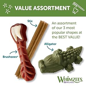 WHIMZEES by Wellness Variety Box: All Natural Dental Chews for Dogs (Medium), 28 Count – Dog Treats, Freshens Breath, Gluten & Grain-Free (Packaging May Vary)