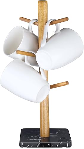 Buruis Soporte para tazas de madera, base de mármol, soporte para tazas, soporte para tazas, taza de café de cocina, soporte para encimera, soporte