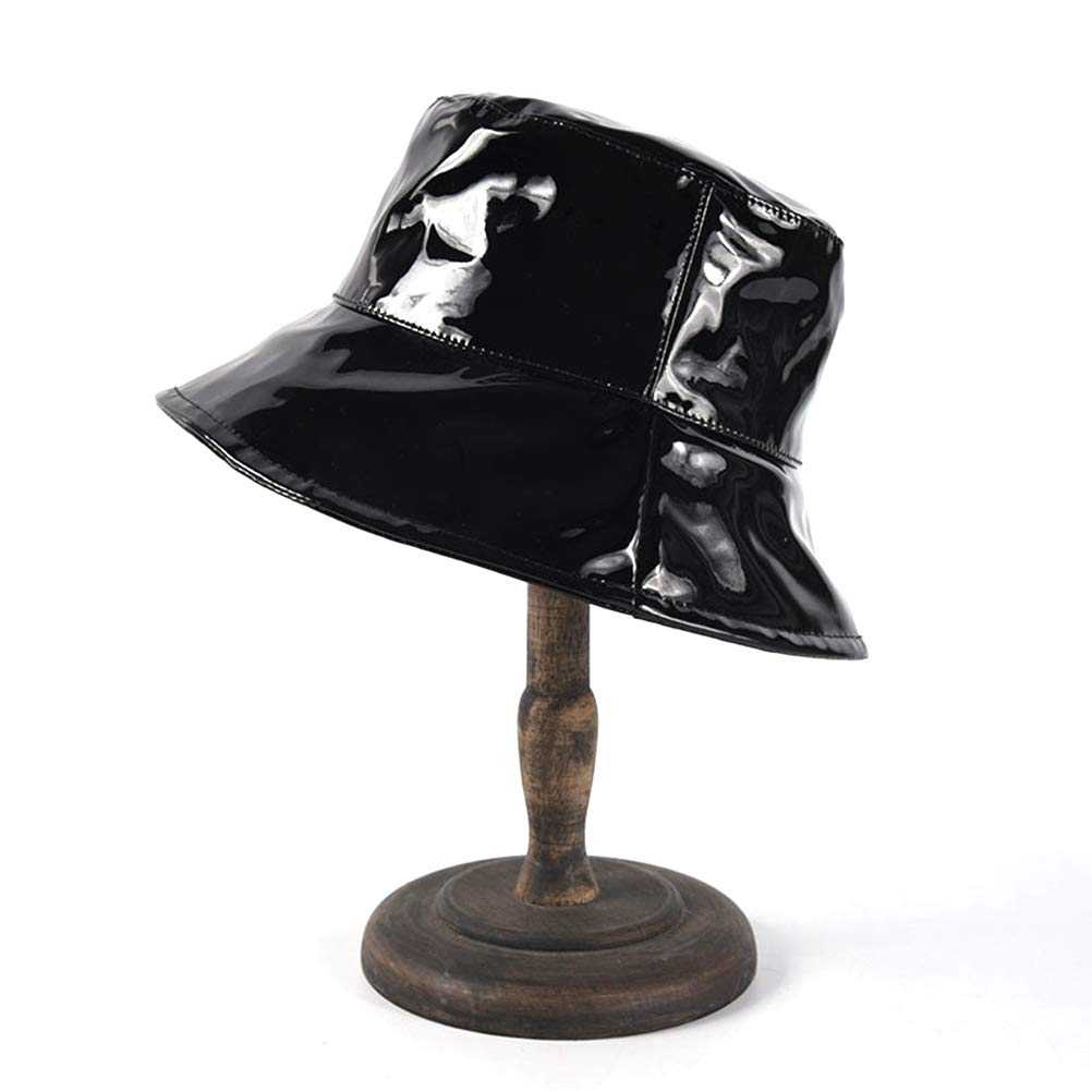 Cappello da pescatore impermeabile unisex, stile alla moda, in pelle verniciata, stile hipster, cappello da strada, M 56-80 cm, nero, Nero , M