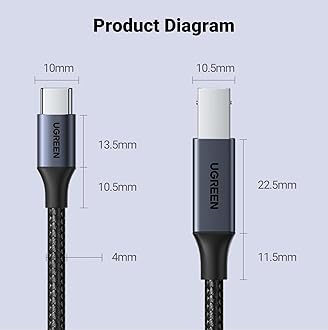 UGREEN USB B to USB C Printer Cable, Type B 2.0 Braided Data Lead for HP/Epson/Canon, Scanner, Compatible with MacBook Pro, iMac, XPS, Acer, ASUS (2M)