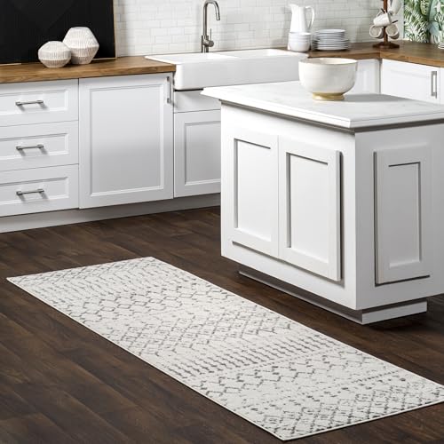 nuLOOM 2x12 Moroccan Blythe Area Rug, Grey, Faded Bohemian Design, Stain Resistant, For Bedroom, Dining Room, Living Room, Hallway, Office, Kitchen, Entryway