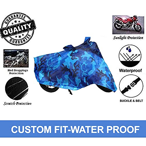 Image of Auto Pearl Ocean Blue Water Proof Bike Body Cover with Mirror Pockets, Buckle Belt, Carry Bag Compatible with Aviator