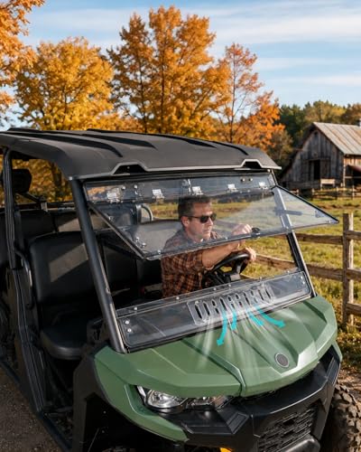 Image of StarknightMT 3-in-1 Flip Windshield with Adjustable Slide-Vent for Defender | Compatible with Can-Am Defender 2016-2026, No-Vibration, Scratch-Resistant Polycarbonate, UV-Proof, Full Front Window, Clear