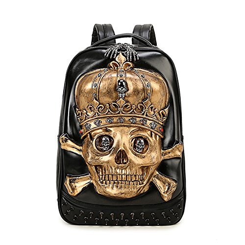 Uniqstore Neutre PU Cuir Cool Rivet Squelette Sac à Dos 3D stéréo Outdoor Sac à Dos Mode-Or